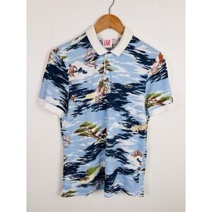 RARE Lacoste Live Mens Polo Shirt French Made Ukiyoe Mount Fuji Japan‎ Design 3